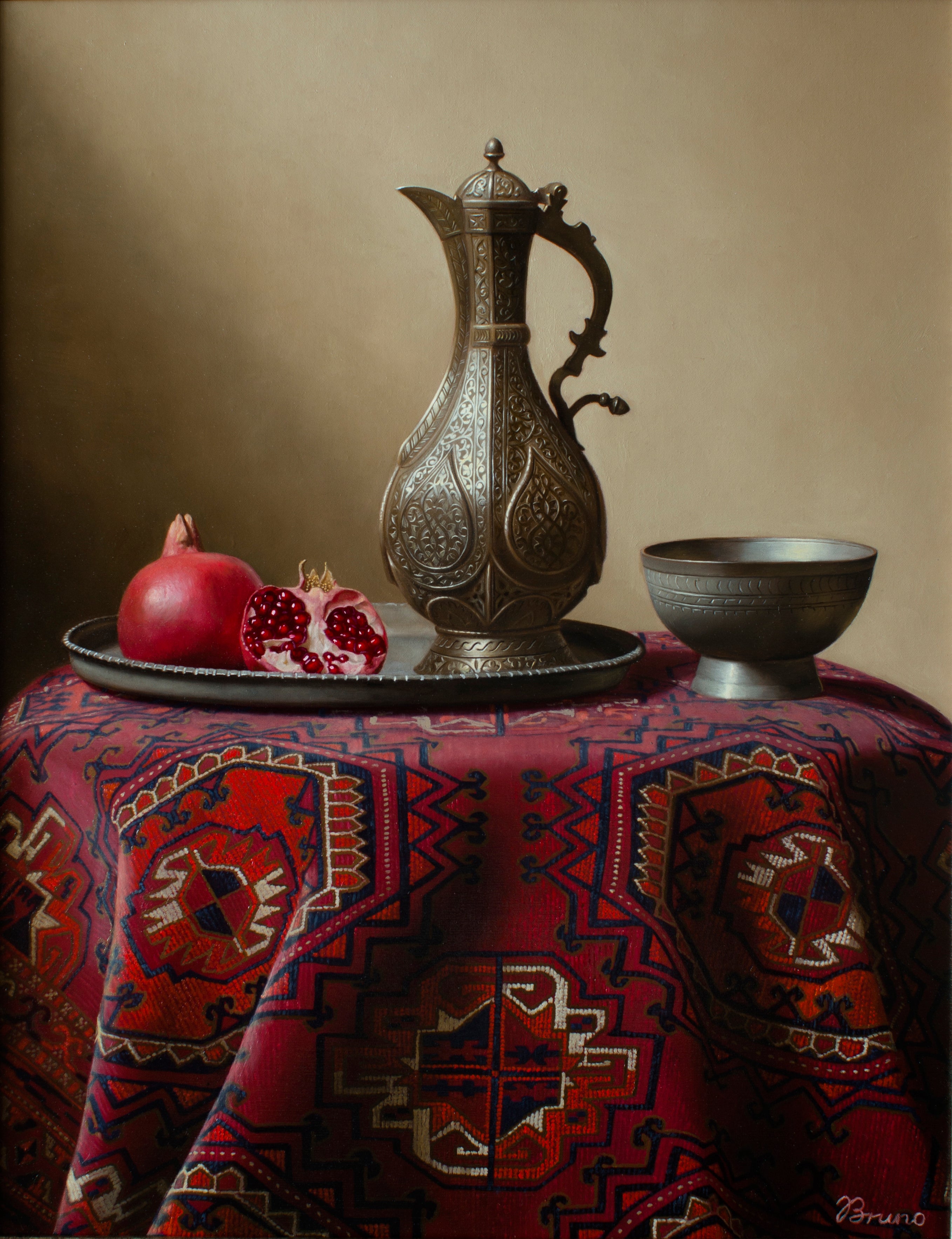 Still life with Persian jug and carpet